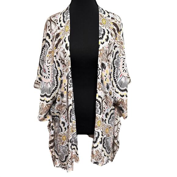 Chico’s Women's Sz S/M Bold Ruana Open Front Kimono Geometric Lace Lightweight - Picture 1 of 5
